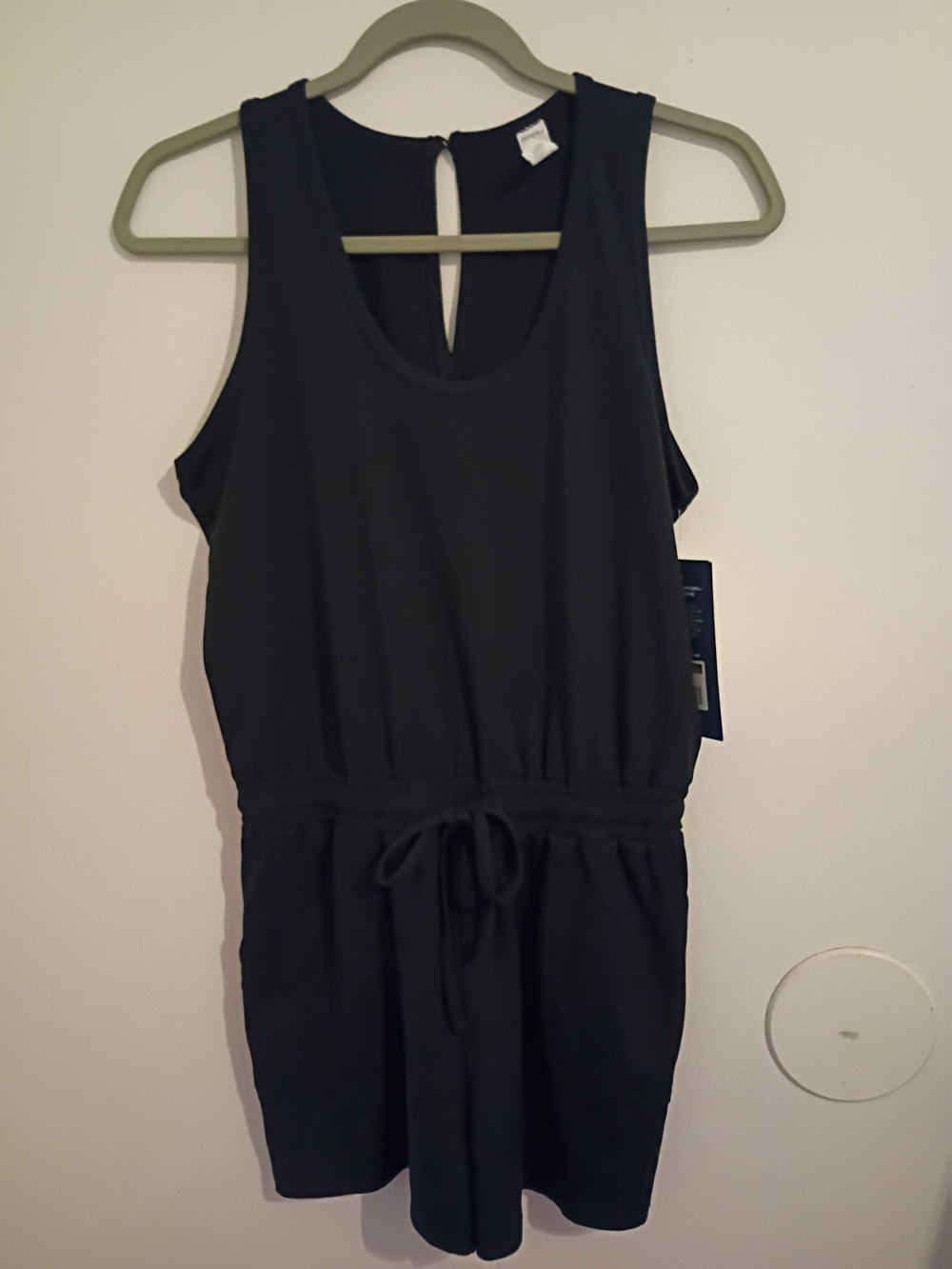 Marika Black Sleeveless Romper with Drawstring Waist Sz M NWT